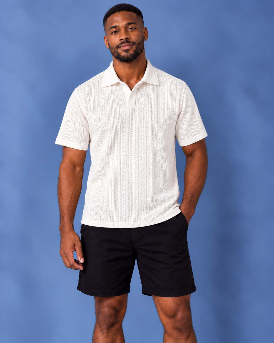 Polo de tricô masculina canelada Ferrat branca, vista de frente