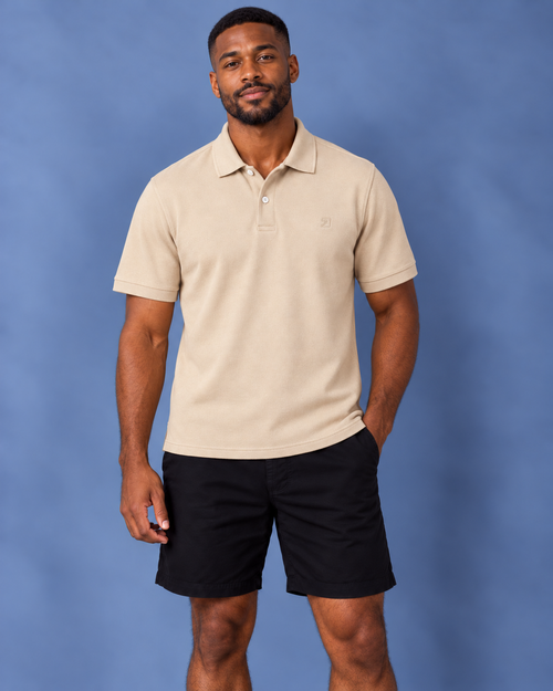 Polo masculina de algodão egípcio Villefranche cor areia, vista de frente